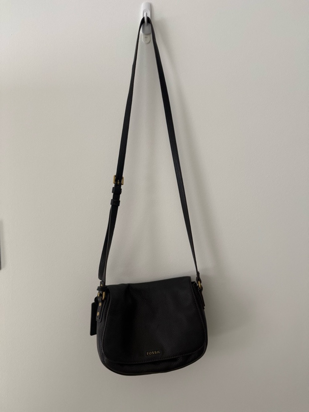Fossil Black Pebble Leather Flap Crossbody Bag